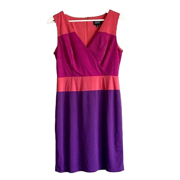 Adrianna Papell Sleeveless Colorblock Jersey Sheath Dress Hyacinth Size 6P - Picture 1 of 8